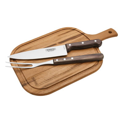 kit churrasco com tabua 3 pecas tramontina 21198914 polywood castanho 01