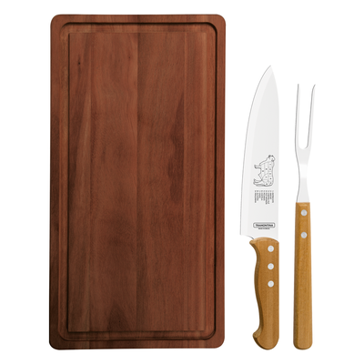 kit churrasco com tabua 3 pecas tramontina 22399076 madeira natural 01