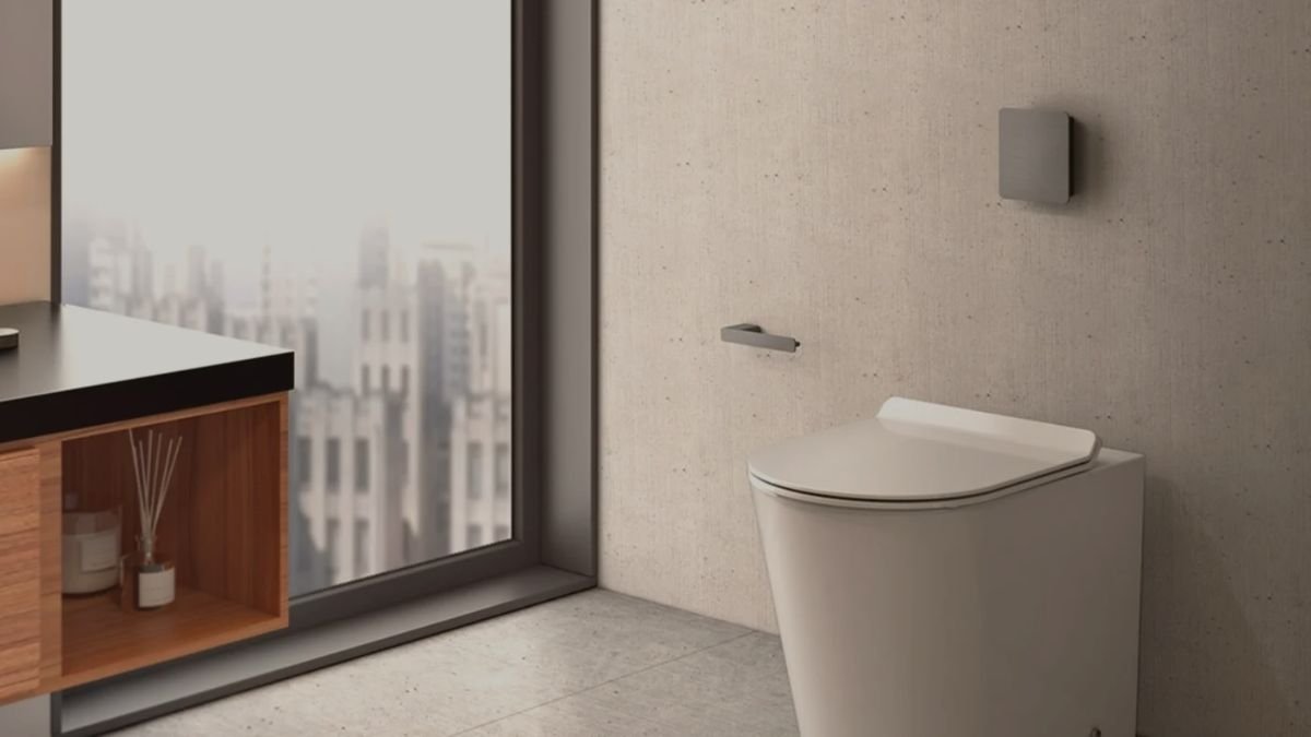 descarga docol instalada em banheiro minimalista