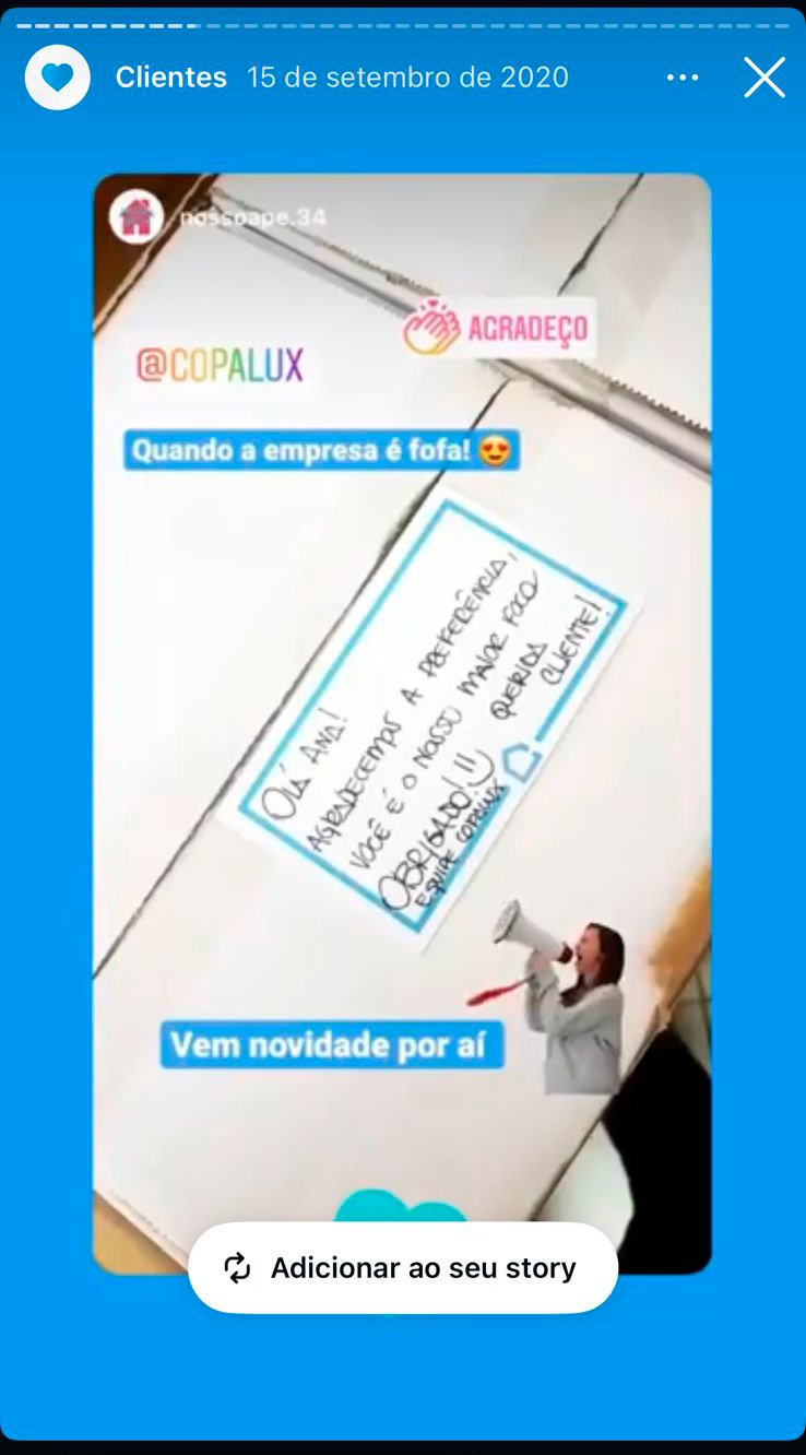 Cliente Copalux no Instagram