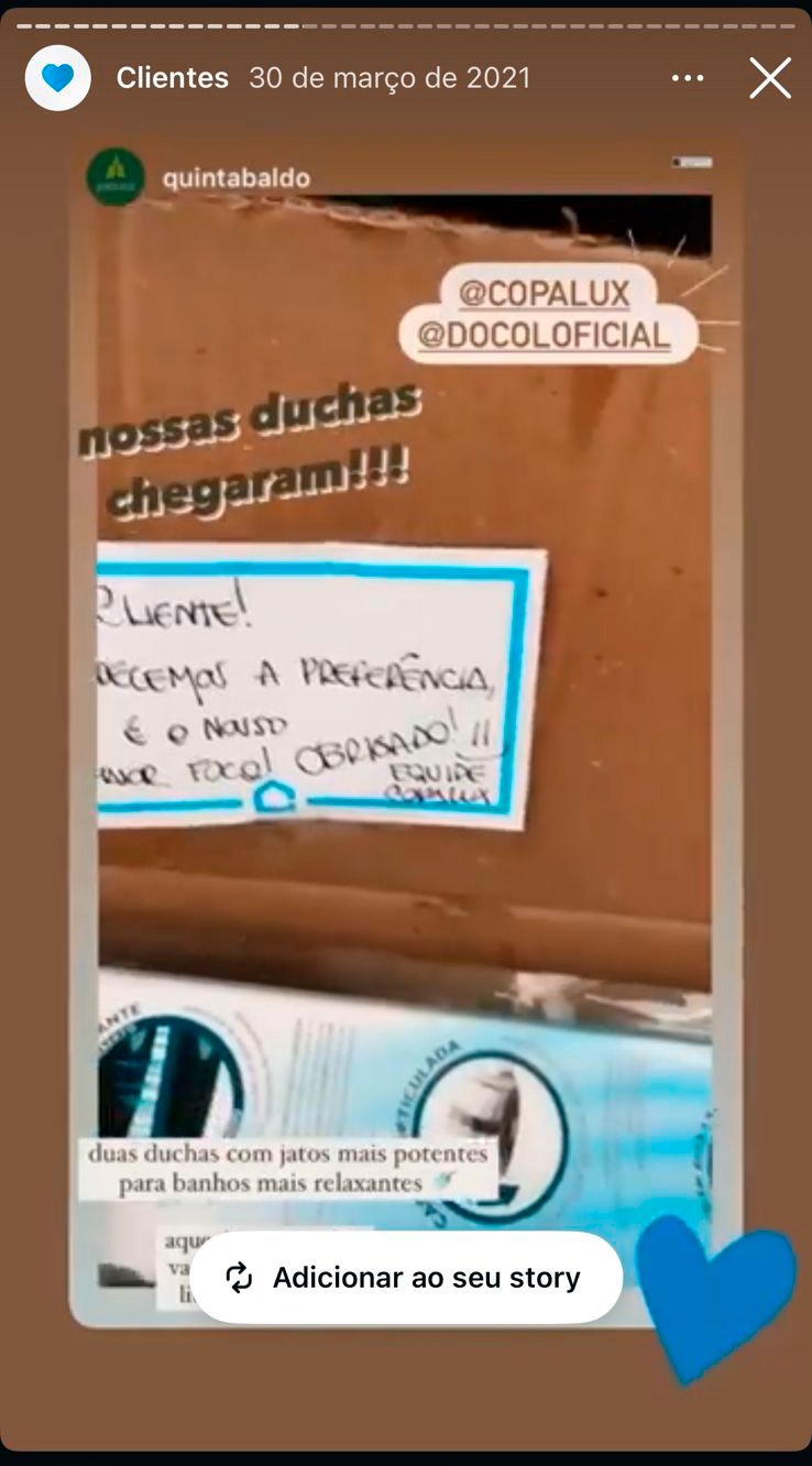 Cliente Copalux no Instagram