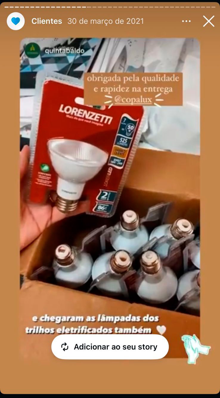 Cliente Copalux no Instagram